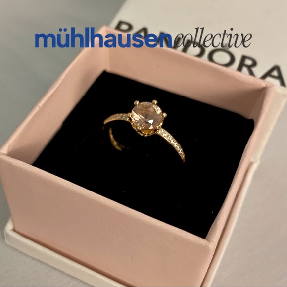 SIZE 6 - Pandora Rose Gold CZ Solitaire Ring w/ Pavé Band - Picture 2 of 4